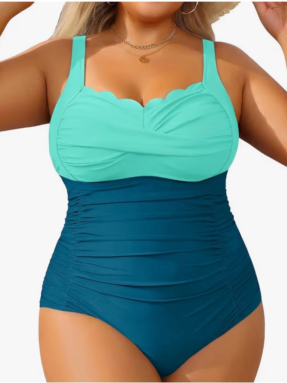 New Aqua Eve Plus Size Two-Tone Teal‎ Ruched One-Piece Swimsuit Size 22W